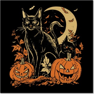 Vintage Halloween Black Cat Witch Retro Cute Super Cool Best Gift Posters and Art